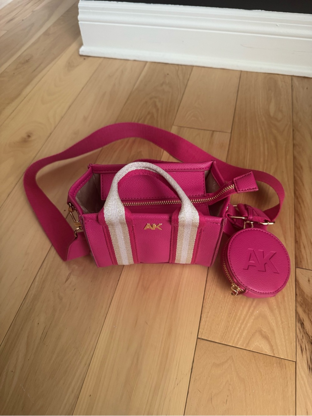 Pink Anne Klein Mini Crossbody Tote with Coin Pouch and guitar-style strap